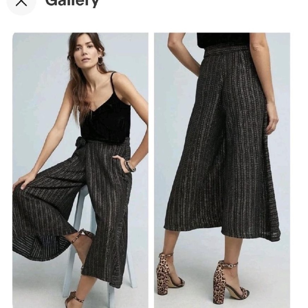 Eva Franco Anthropologie Black and Gold Wide Leg Pants